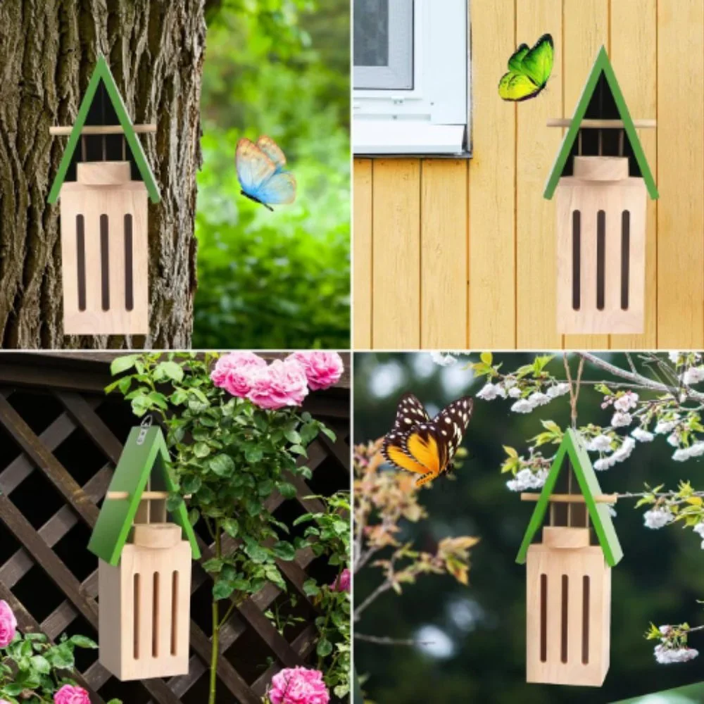 Wooden Butterfly House w/ Feeder - Wildlife World Butterfly Shelter Hotel